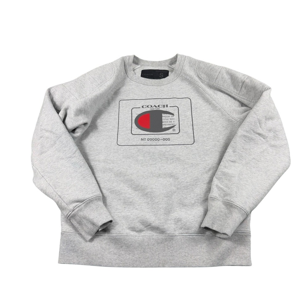 Coach x Champion Gray Big Spellout Graphic Mens Crewneck Sweater Size Small